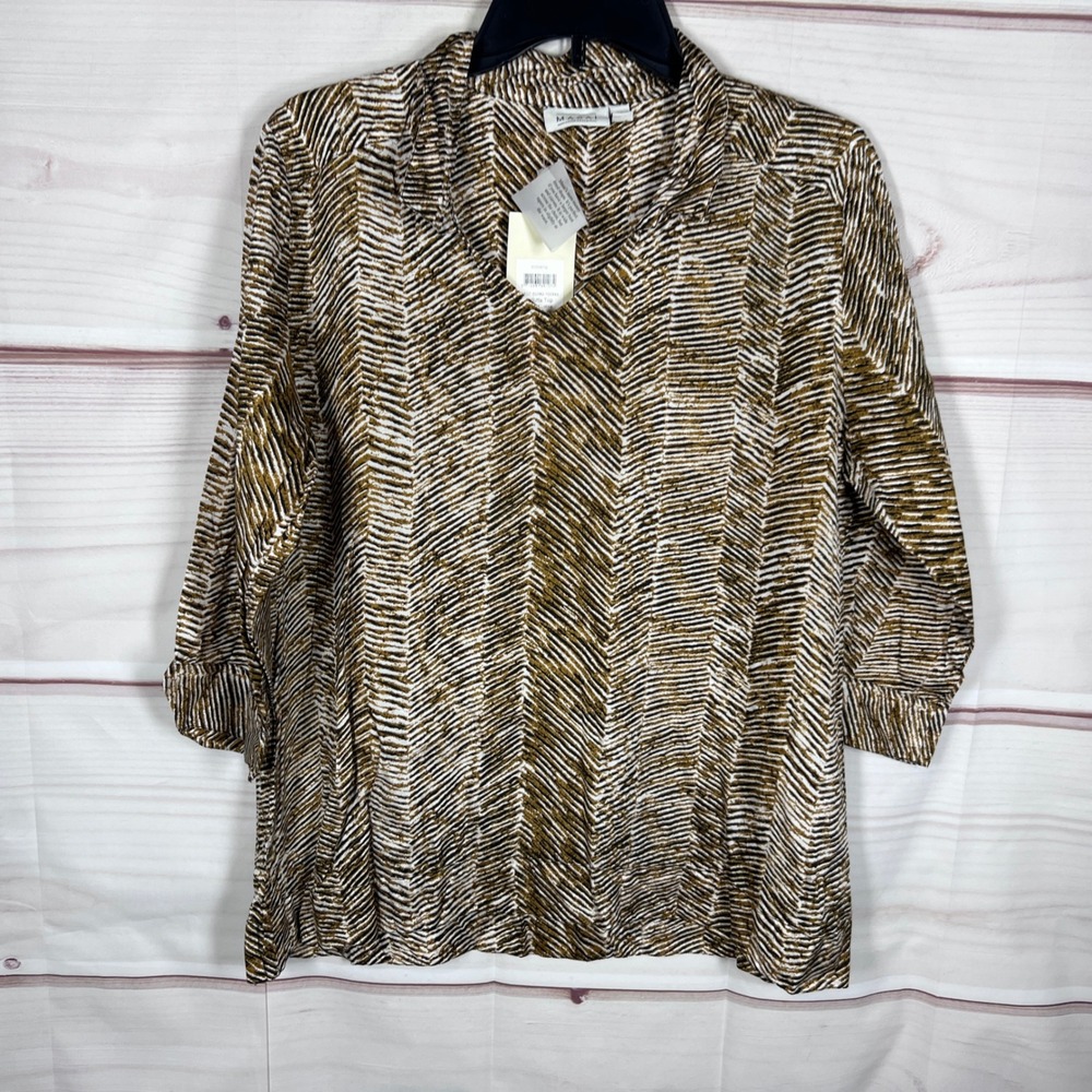 Masai Copenhagen Blouse Women S Brown Beata Top V-Neck Abstract Chevron Viscose